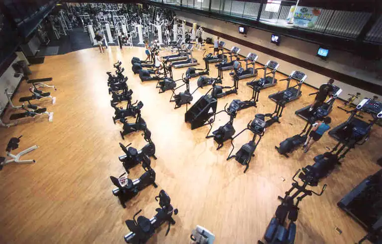 Aerial view of synthetic flooring in a cycling studio